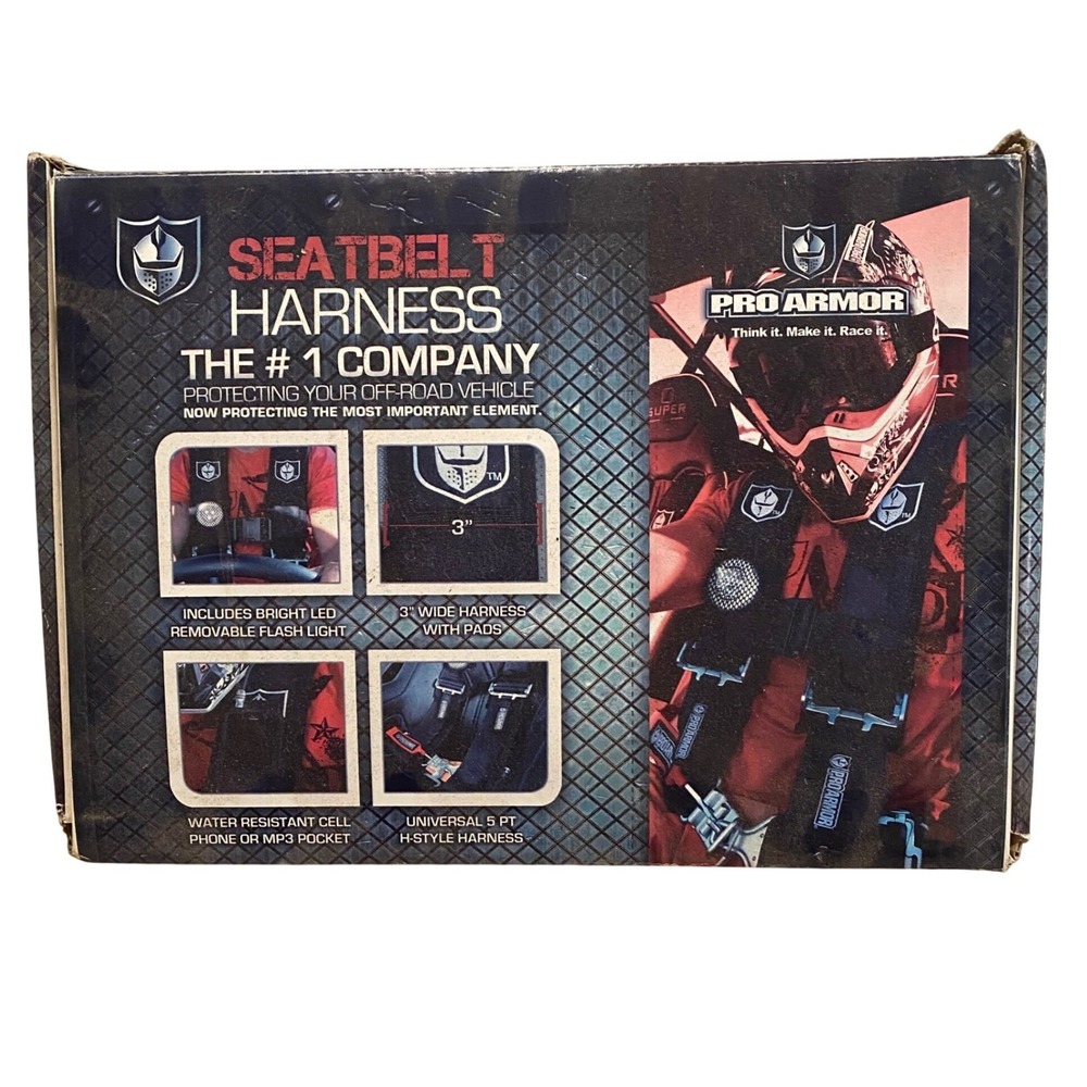 NEW PRO ARMOR 5 Pt H-Style Seat Belt Harness 3" Universal Black Safety OPEN BOX